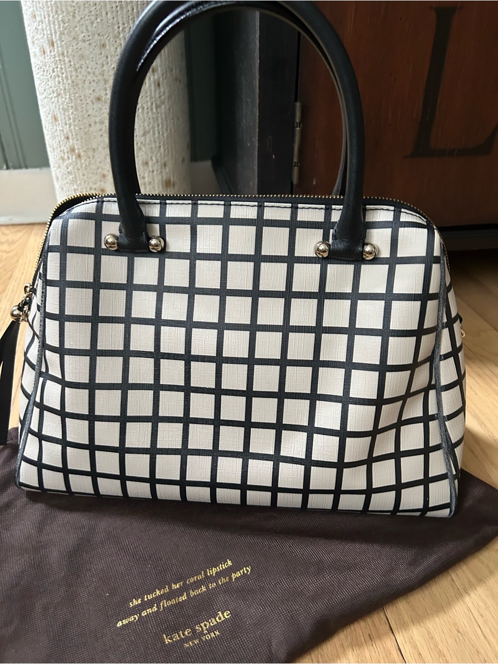 kate spade Black & White Grid Dome Satchel with Top Handles